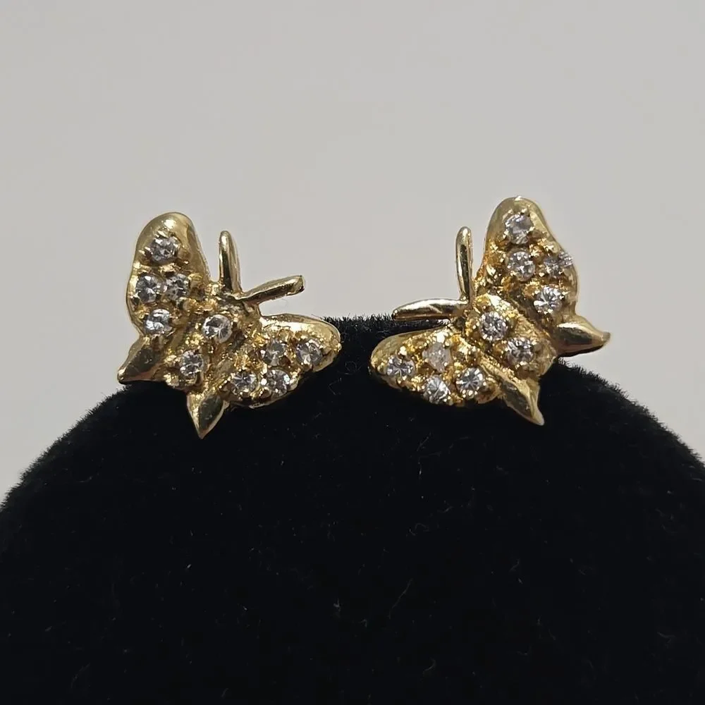 14k Solid Gold Butterfly Stud Earrings